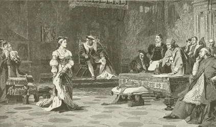 Königin Katharina von Aragon lehnt das Recht des Kirchengerichts ab, ihren Fall zu beurteilen