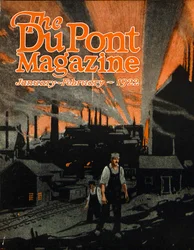 Anheben einer Eisenbahnbrücke mit Dynamit, Titelseite des DuPont Magazins, Januar-Februar 1922