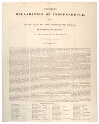 Texanische Unabhängigkeitserklärung: Einstimmige Unabhängigkeitserklärung, gedruckt von Baker und Bordens, 2. März 1836