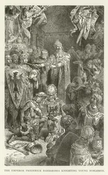 Der Kaiser Friedrich Barbarossa schlägt junge Adlige zum Ritter