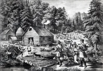 Das Heim des Pioniers an der westlichen Grenze, veröffentlicht von Currier und Ives, 1867
