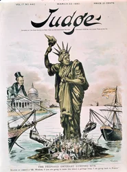 Der vorgeschlagene Emigrantenauswurfplatz, Titelseite von Judge, 22. März 1890