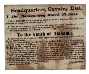 An die Jugend von Alabama: Wir rufen zu den Waffen! (Rekrutierungsplakat), 25. März 1864
