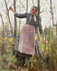 Frühling; Mädchen im Birkenwald
