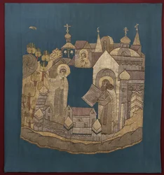 Erscheinung der Gottesmutter an den heiligen Kyrill von Belozersk im Simonov-Kloster Podea, 1620-1635