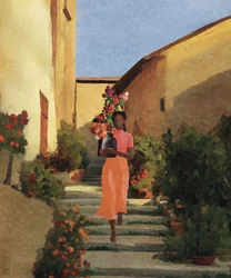 Frau mit Dorfblumen