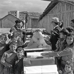 Stand, der Materialien verkauft