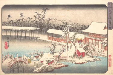 Tenmangu-Schrein in Kameido im Schnee, ca. 1833-43