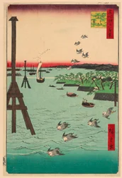 Ansicht der Shiba-Küste (Shibaura no fukei) aus der Serie Einhundert berühmte Ansichten von Edo