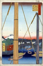 Hundert berühmte Ansichten von Edo: Der Inari-Schrein und die Inari-Brücke in Teppozu