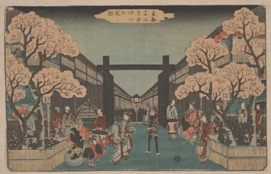 Kirschblüten auf Naka-no-cho in Yoshiwara (Holzschnitt)