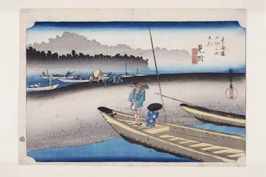 Mitsuke: Blick auf den Tenryū-Fluss (Farbholzschnitt)