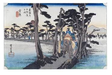 Nr. 15 Yoshiwara - Berg Fuji links, Edo-Periode, ca. 1833-34
