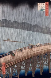 Ohashi, plötzlicher Regenschauer bei Atake, aus der Serie "Hundert Ansichten berühmter Orte in Edo"