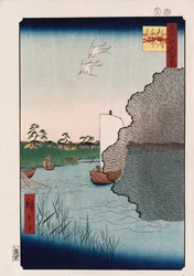 Verstreute Kiefern entlang des Tone-Flusses, aus der Serie „Hundert Ansichten berühmter Orte in Edo“