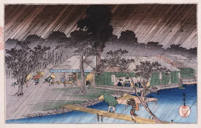 Abendlicher Regenschauer am Tadasu-Ufer, aus der Serie „Berühmte Orte von Kyoto“