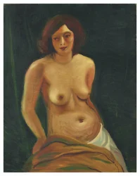 Büste einer sitzenden Frau mit nackten Brüsten