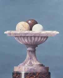 Marmorvase, weiße, schwarze und gelbe Marmorkugeln