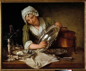 La Recureuse. Gemälde von Andre Bouys (1737) Paris, Decorative Arts