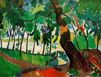 Baum, Landschaft am Flussufer