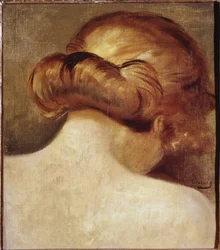 Nacken einer blonden Frau mit Haarknoten. 1928, Paris. Centre national d