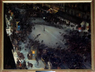 La charge, Boulevard Montmartre Szene von Demonstrationen in Paris. Gemälde von Andre Devambez (1867-1944) 1901 Paris, Musée d