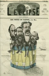 Auguste Vacquerie (1819-1895), Victor Hugo (1802-1885), Charles Hugo (1826-1871) und Paul Meurice (1818-1905), französische Literaten. Titelblatt in „L