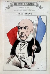 Jules Grévy mit der französischen Flagge - von Gill, in „Les hommes d