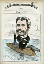 Porträt von Alphonse Farcy (1817-?), französischer Porträtist. Karikatur von Gill, Paris