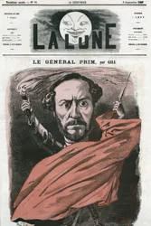 Porträt von General Juan Prim (1814-1870), spanischer Militär und Politiker. Karikatur von Gill, in „The Moon“, 8. September