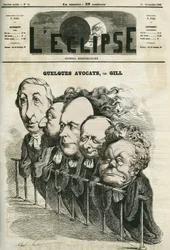 Einige Anwälte, Emmanuel Arago (1812-1896), Leon Gambetta (1838-1882), Jules Grevy (1807-1891), Laurier und Adolphe Cremieux (1796-1880). Titelblatt in „L