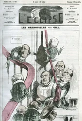 Die Frösche, eine Karikatur von Politikern in der Regierung von Präsident Thiers als Frösche. Titelblatt in „L