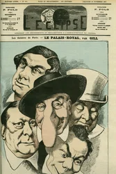 Das Theater „Le Palais royal“ mit Geoffroy, Jules Brasseur (1829-1890), Hyacinthe, Lassouche und Lheritier, französische Schauspieler. Titelblatt in „L