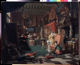 Das Atelier des Malers Anthony van Dyck, der ein Porträt malt