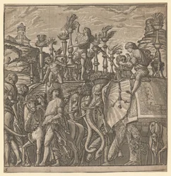Der Triumph von Julius Caesar: Elefanten tragen Fackeln, 1593-99