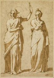 Zwei stehende weibliche Figuren (Studien nach klassischer Statuarie)