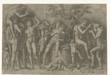 Bacchanal mit Satyrn und Bacchantinnen bei der Weinpresse