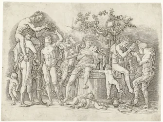 Bacchanal mit Satyrn und Bacchantinnen bei der Weinpresse