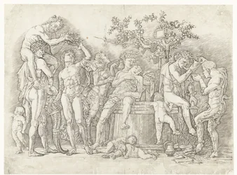 Bacchanal mit Satyrn und Bacchantinnen bei der Weinpresse