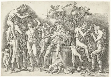Bacchanal mit Satyrn und Bacchantinnen bei der Weinpresse