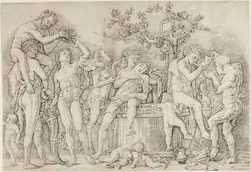 Bacchanal mit einer Weinpresse