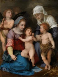 Heilige Familie (Maria mit Kind, dem Johannesknaben, der hl. Elisabeth und zwei Engeln)