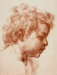 Studie für den Kopf des hl. Johannes (Kind) der Heiligen Familie, Palatina-Galerie, Pitti; Zeichnung von Andrea del Sarto, Gabinetto dei Disegni e Stampe, Uffizien-Galerie, Florenz