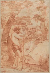 Stehender Schäfer in einer Landschaft