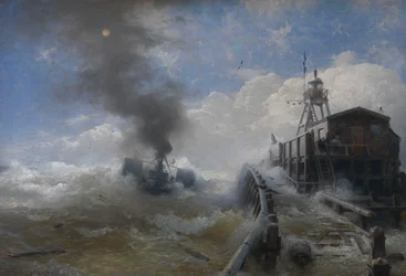 Ein Schlepper verlässt den Hafen von Ostende bei Flut