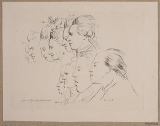 10 Porträts: Enevold Brandt, Johann Friedrich Struensee, Caroline Mathilde, Julieane Marie, Arveprins Frederik, Christian VII, Marie Jeanne Clemens, J. F. Clemens, Jens Juel und Nicolai Abildgaard