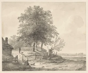 Landschaft mit einem Häuschen auf einem Hügel