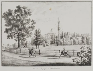 Ansicht des Rodelpavillons und des Telegrafen in Oranienbaum, 1821-1822