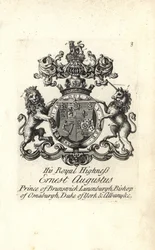 Wappen und Wappenschild von HRH Ernst August, Prinz von Braunschweig-Lüneburg, Bischof von Osnabrück, Herzog von York und Albany