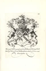 Wappen und Wappenschild von Lord Edward Henry Rich, 7. Earl of Warwick und Holland, Baron Rich von Leeze und Kensington